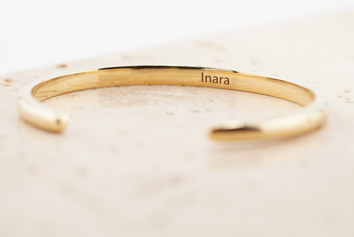 Stella Bracelet showing the interior INARA engraving